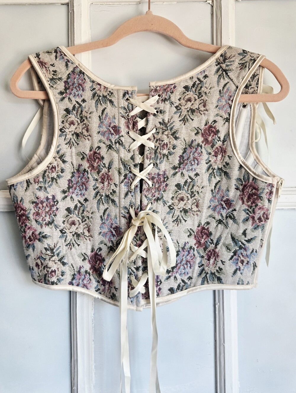 Scarlet Darkness Floral Tapestry Lace-Up Corset Top Renaissance Cottage Core 8